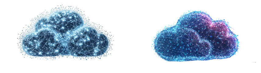 A digital representation of a cloud with interconnected nodes, symbolizing cloud computing and data networks in technology