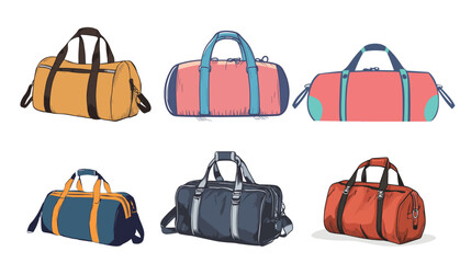 Hand-drawn vector graphic of a fitness duffle bag, featuring detailed sketch style with handles and zipper, perfect for gym, sports, travel, workout gear, and active lifestyle design concepts