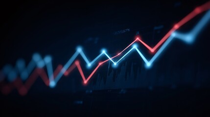 Glowing blue and red lines representing stock market trends on a digital screen