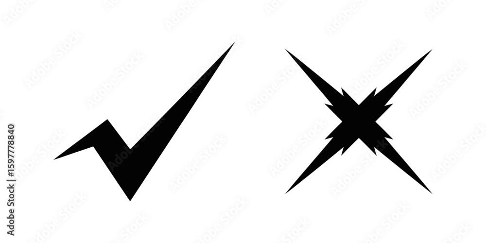 Poster modern sharp check and cross mark vector icon with angular geometric style for business logo design 