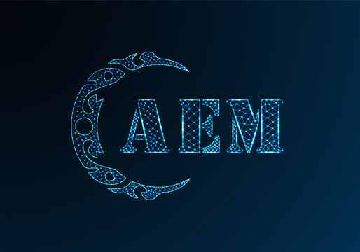Low poly letter logo AEM design. AEM letter logo low poly vector design on blue color gradient background. AEM logo low poly design