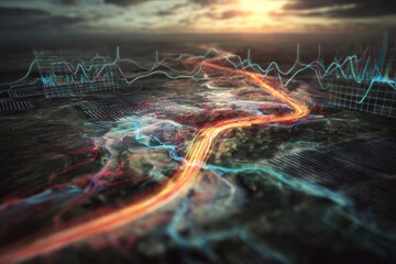 Solar farm in germany at dawn highlights renewable challenges. Renewable challenges. Germany faces renewable setbacks as wind conditions stagnate. Energy flow. Wind power decline.