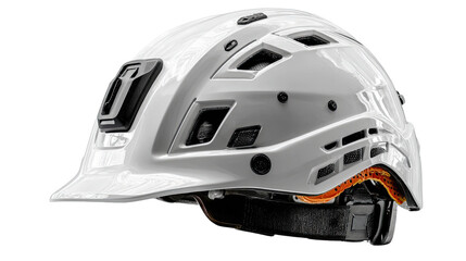 Fototapeta premium Protective Gear: A close-up shot of a modern, white safety helmet, showcasing its sturdy construction and essential protection.