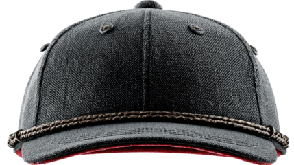 Baseball Cap: A close-up shot showcases a stylish baseball cap. with elegant design and a touch of sophistication. The cap's dark tone, is complemented by a contrasting peak.