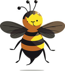 Fototapeta premium Vector art of a cute cartoon bee with yellow and black stripes, isolated on white background