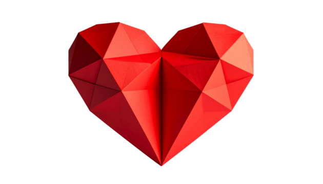  Handcrafted Red Paper Origami Heart, Transparent Background  PNG
