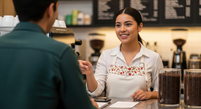 Female barista taking order at cafe