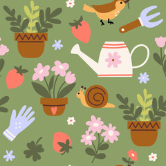 Garden tools seamless vector pattern