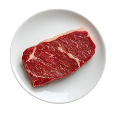 Obraz premium Raw steak on white plate, top view isolated on a white background