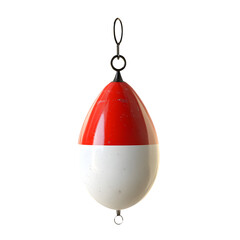 Red and white bobber that is used for fishing as a isolated on a white background