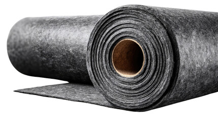 Roll of Roofing Material: A close-up of a large roll of industrial roofing material with a dark gray texture, showcasing its robust and durable composition, ready for construction projects.
