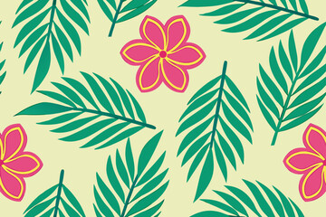 Tropical floral and palm leaf pattern palm leaves seamless