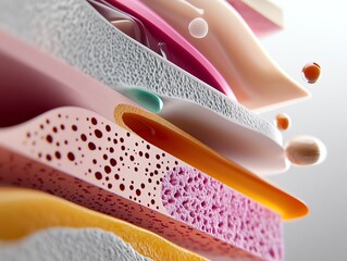 Obraz premium A 3D breakdown of an acne treatment process with vibrant layers of ingredients