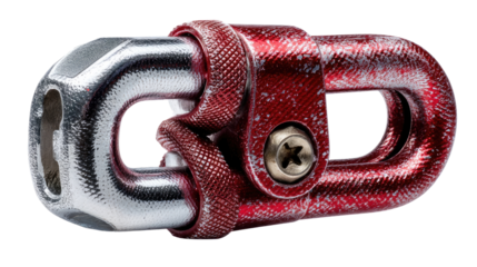 Heavy-Duty Metal Shackle: A close-up captures the robust detail of a heavy-duty metal shackle, showcasing its durable build. with its intricate design and metallic luster.