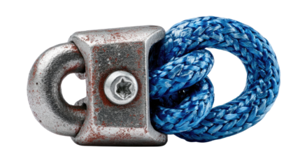 Anchor Hardware in Close-up: A close-up shot highlighting an anchor shackle, a durable metal component integral to securing ropes, chains, and other crucial rigging systems.