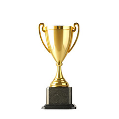 Golden Trophy on a Marble Base Symbolizing Victory Achievement and Success in Competitions and Championships with Isolated Black Background