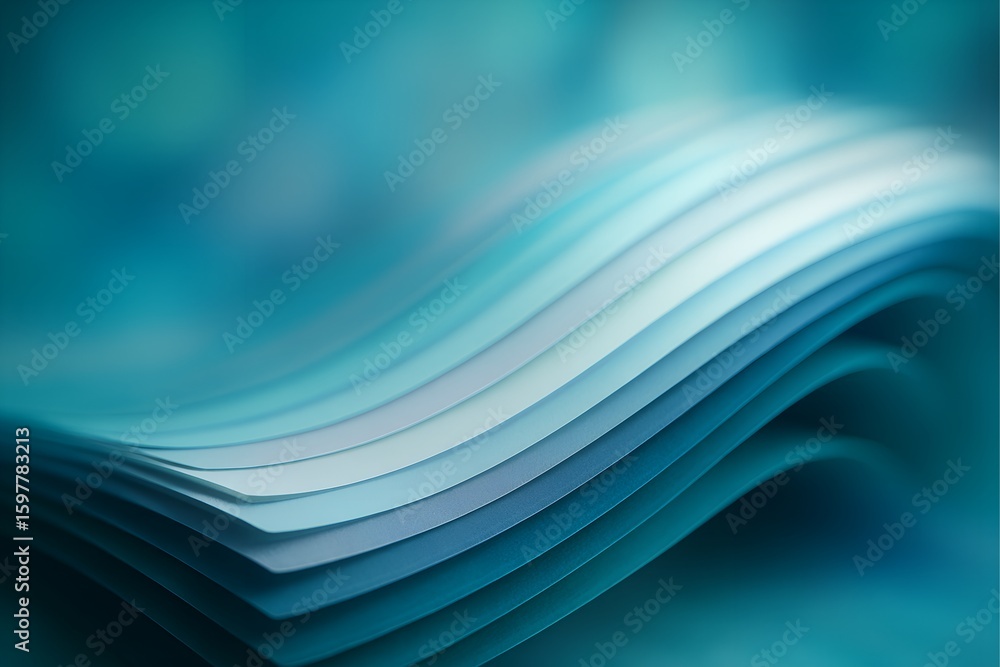 Fototapete abstract teal waves flow with a gradient of blue hues, creating a serene and modern design element.