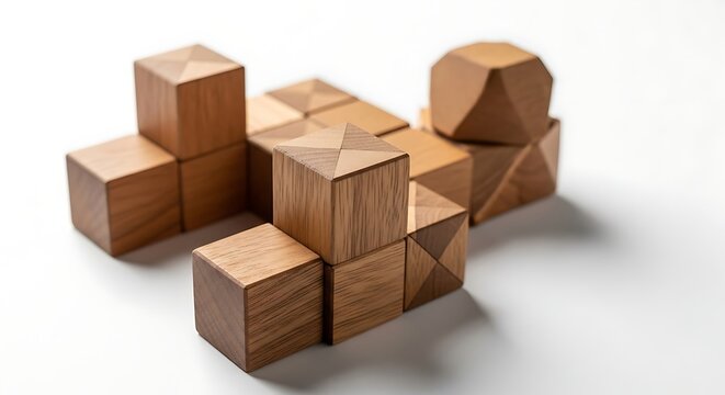 Wooden blocks cubes puzzle brainteaser toy geometric shapes design education learning game construction 3d