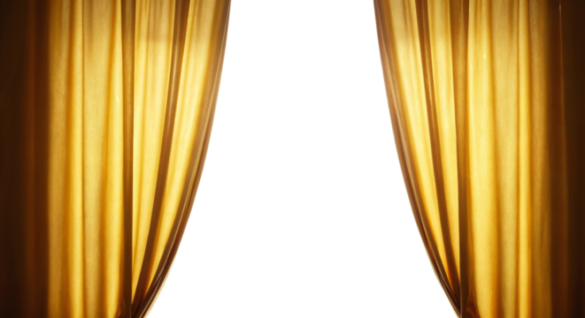 golden curtains opening to reveal a bright, glowing white background