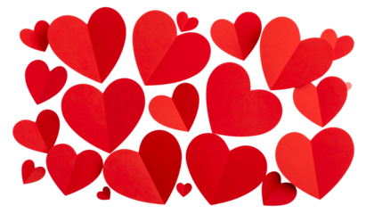  Minimal Red Paper Hearts Floating on Transparent Background PNG