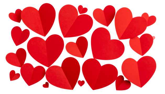  Minimal Red Paper Hearts Floating on Transparent Background PNG