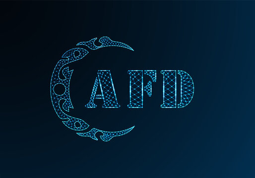 Low poly letter logo AFD design. AFD letter logo low poly vector design on blue color gradient background. AFD logo low poly design