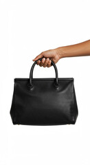 A Person Holding a Black Bag in white background.AI generated