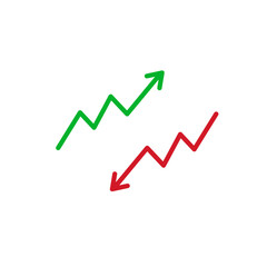 A zigzag line ending with an upward arrow, representing a rising stock price or market growth.