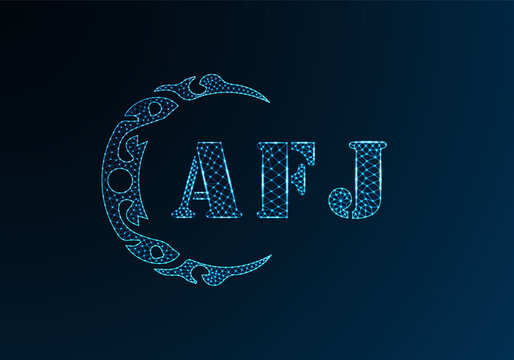 Low poly letter logo AFJ design. AFJ letter logo low poly vector design on blue color gradient background. AFJ logo low poly design