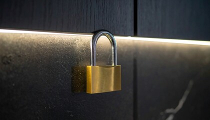 Naklejka premium Secure Lock on Dark Cabinet with Light Edge Glow