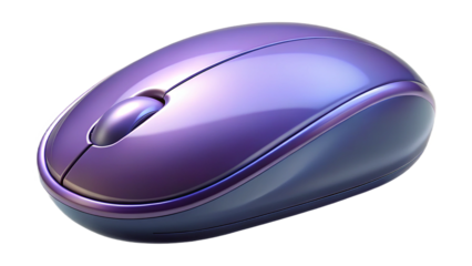 Shiny purple computer mouse isolated on a background displaying vertical abstract stripes