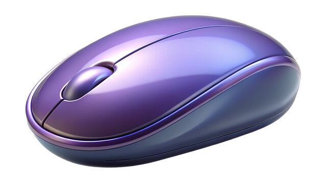 Shiny purple computer mouse isolated on a background displaying vertical abstract stripes