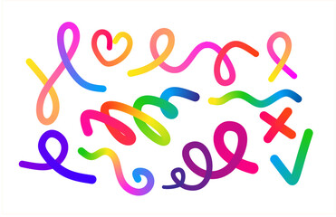 Colorful Swirl Ribbons. 3D Gradient Lines in Motion on white Background