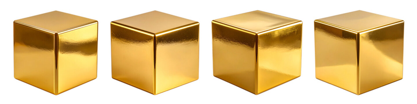 Collection set of Shiny golden cube isolated on a transparent background
