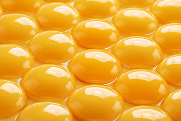 Multiple raw egg yolks close-up with smooth shiny surfaces and vibrant yellow colors