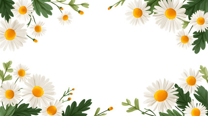 A vibrant floral border featuring white daisies and green leaves, perfect for springtime designs.