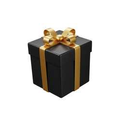 Fototapeta premium Elegant Black Gift Box with Golden Ribbon