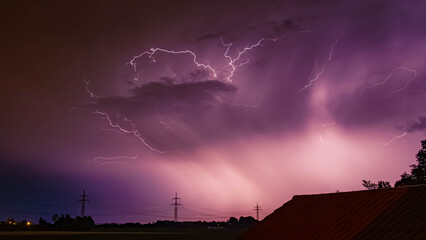 Thunderstorm with lightning near Tabertshausen, Aholming, Deggendorf, Bavaria, Germany