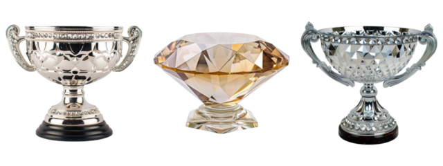 Trophies and big diamond with transparent background