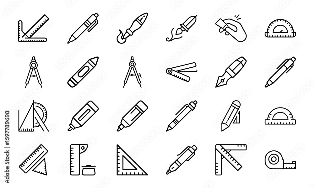 Poster vector icons of drawing and drafting tools for architecture engineering and design