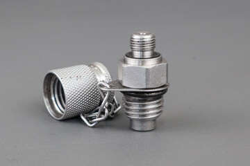 Plug test point or nipple test point with silver color and stainless steel material isolated on...