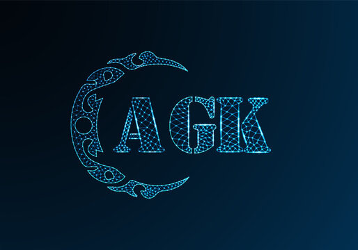 Low poly letter logo AGK design. AGK letter logo low poly vector design on blue color gradient background. AGK logo low poly design