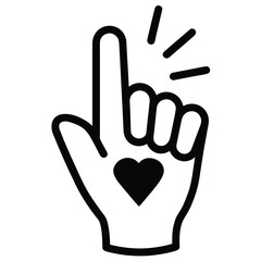 Obraz premium Black line art hand making finger heart gesture with black heart