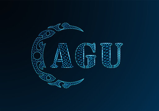 Low poly letter logo AGU design. AGU letter logo low poly vector design on blue color gradient background. AGU logo low poly design