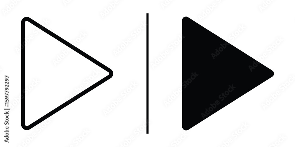 Poster play or pause: symbolic interplay of a white outline play button and a solid black play button, sepa