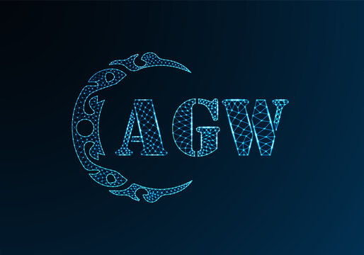 Low poly letter logo AGW design. AGW letter logo low poly vector design on blue color gradient background. AGW logo low poly design