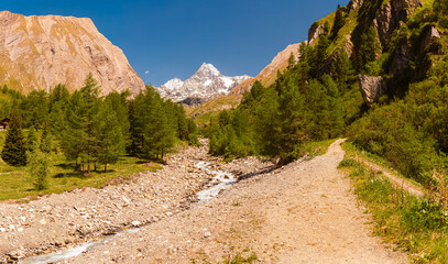 High resolution stitched alpine summer panorama with Mount Grossglockner in the background at...