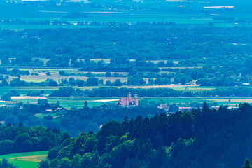 Summer far view of Oberalteich monastery seen from near Kostenz, Perasdorf, Straubing-Bogen, Bavarian forest, Bavaria, Germany
