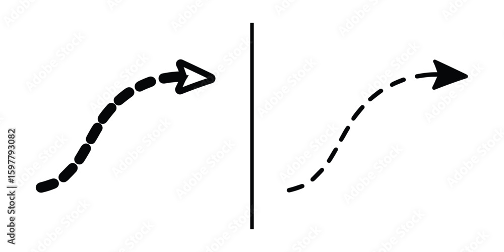 Poster navigating direction: a graphic representation of two opposing directions with a dotted line that fo
