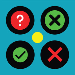 Fototapeta premium Red green and white icons on blue background with yellow circle